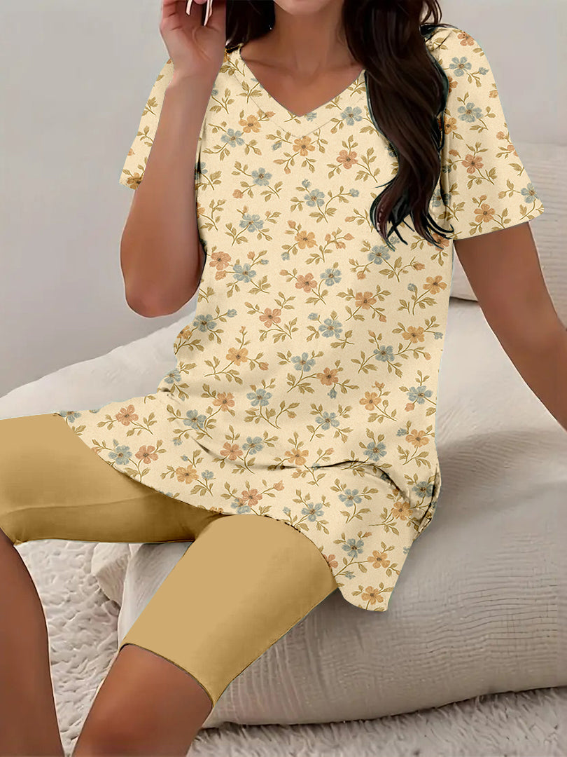 Women Long Sleeve V-neck Graphic Floral Printed Top