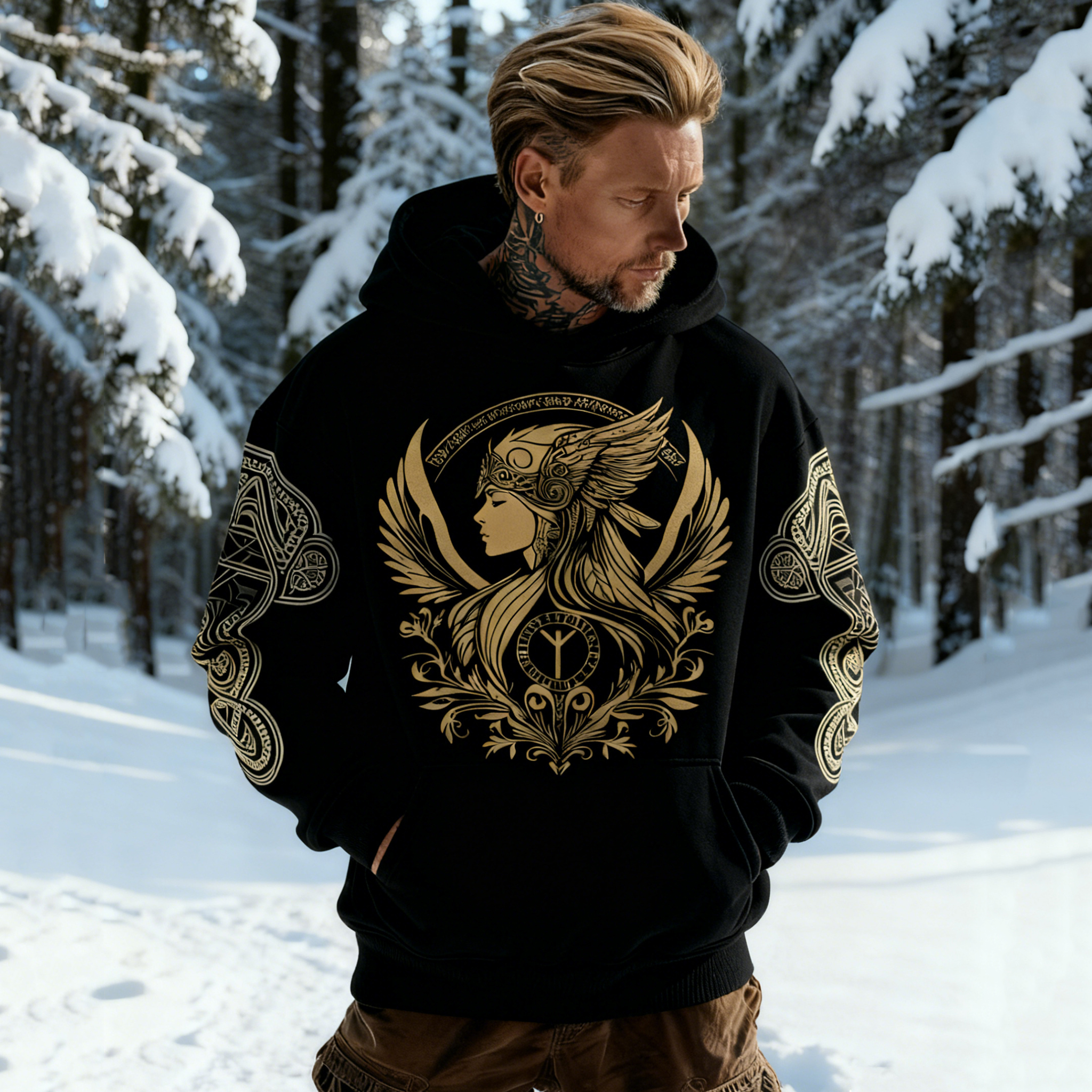 Men's Viking Celtic Valkyrie Artistic Casual Hoodie elevenforest