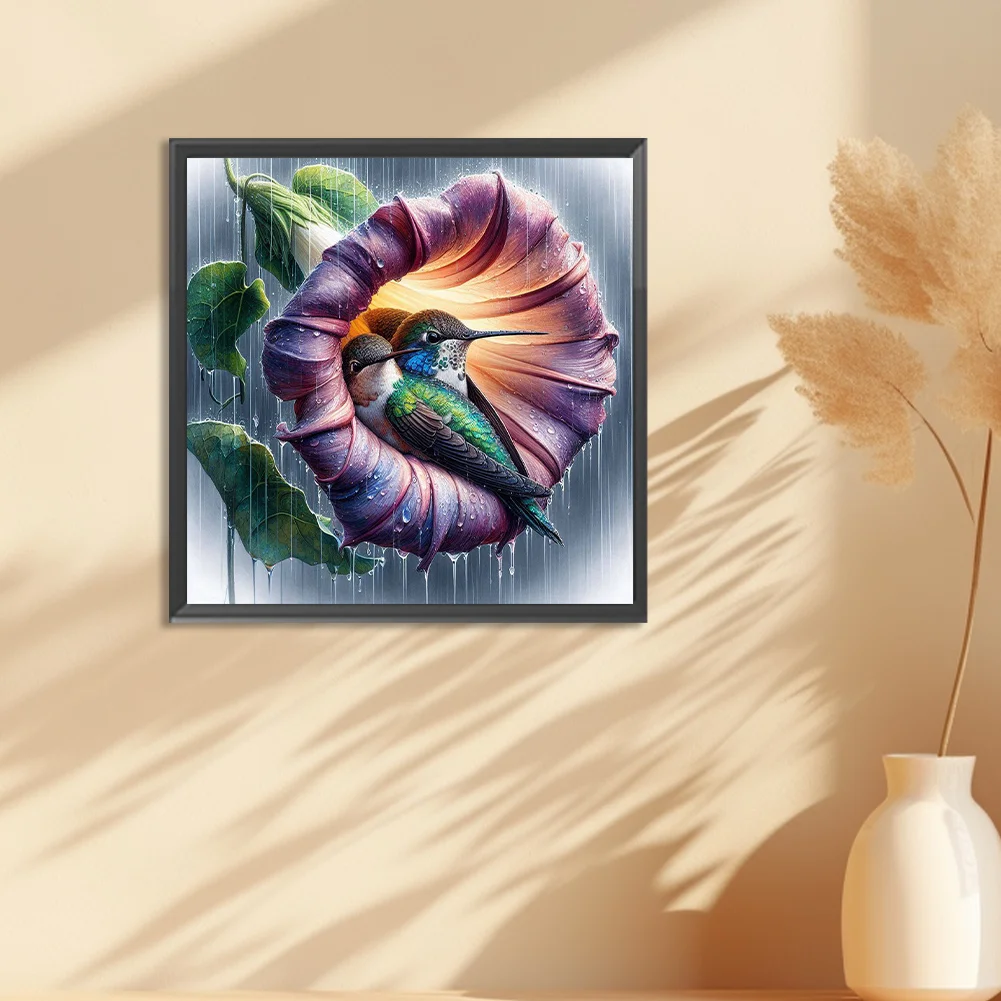 Diamond Painting - Full Round Drill - Flower Hummingbird(Canvas|30*30cm)