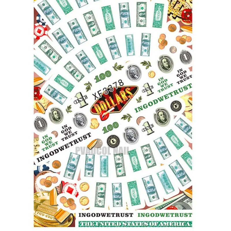 Money Nails Design Dollar Sign Nail Art Sticker Decals Self Adhesive 3D Manicure Tips Wraps Decoration Tool-Nail Inspo