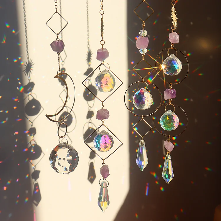 Metal Rainbow Collection Hanging Sun Crystal Prisms Home Wall Decor (K)