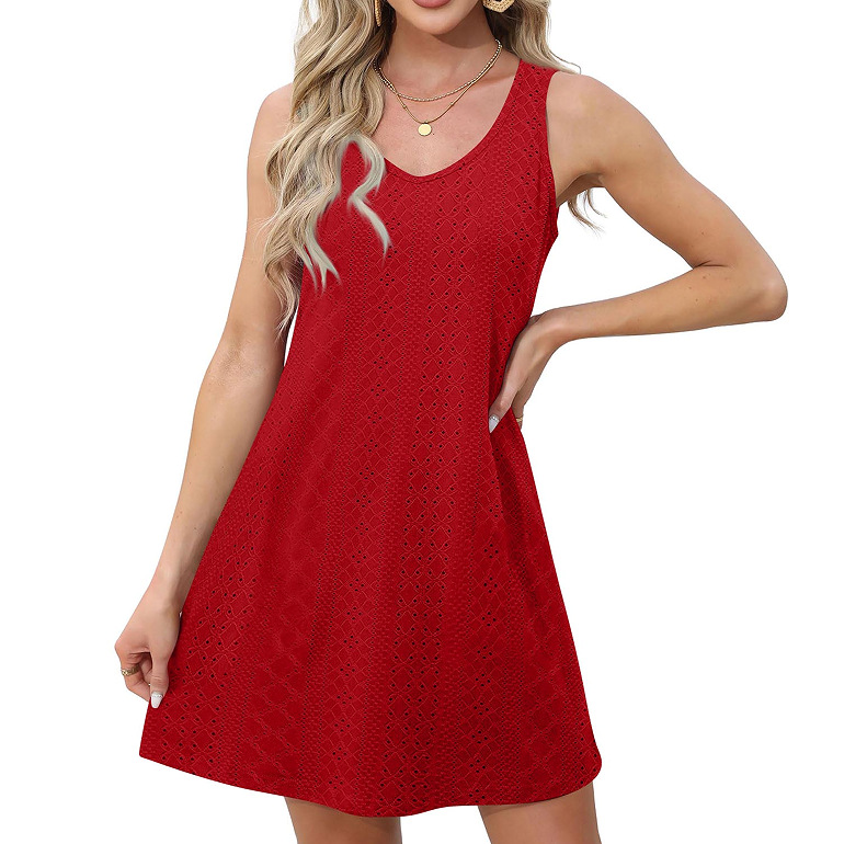 Mature Women Summer Solid Color And V-neck Comfort And Casual Breathable Sleeveless Dress