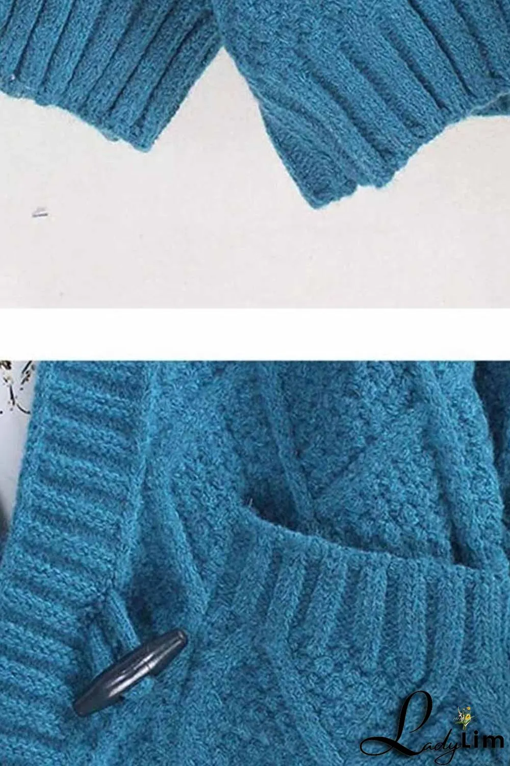 Solid Ribbed Horn Buckle Pockets Cardigan
