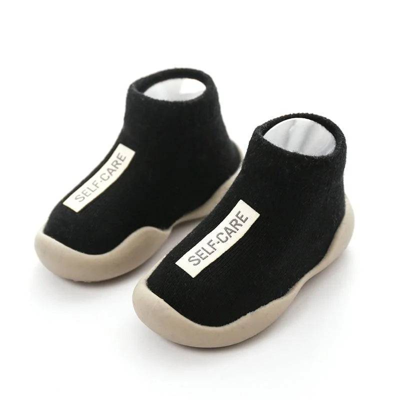 Toddler Shoes First Shoes Baby Walkers New Unisex Baby First Walker Kids Soft Rubber Sole Shoe Black Knit Booties Anti-slip