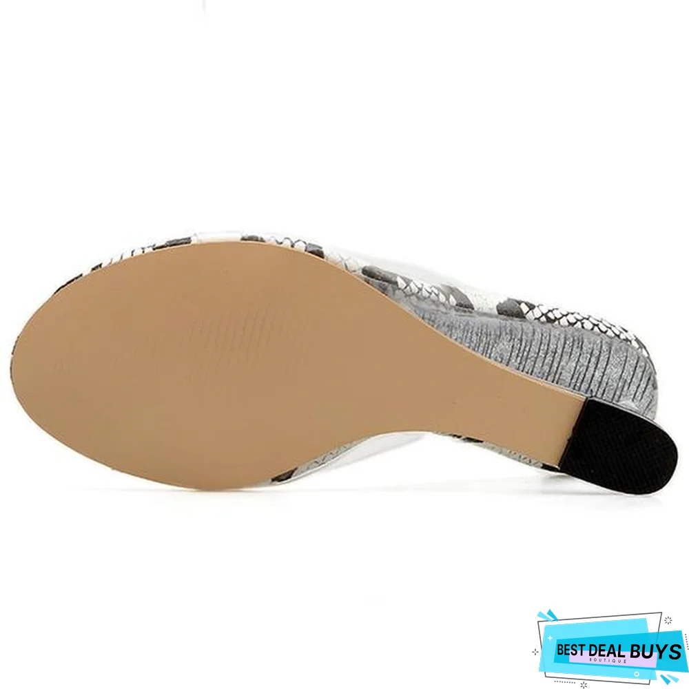 Women PVC Leopard Platform Wedge Sandals High Heels Mules Slides