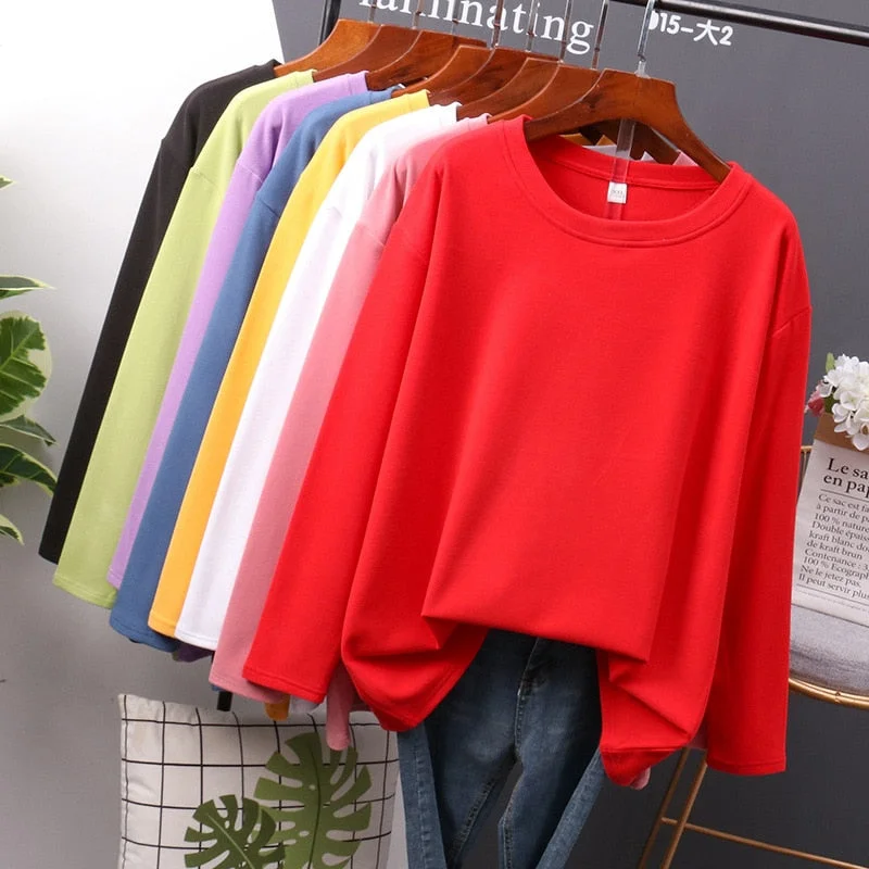 NEEDBO T shirt Women 100% Cotton Long Sleeve 4XL Oversize Sexy Casual t-shirt Women Korea Loose Full Tee Shirt Femme 2020 Tops