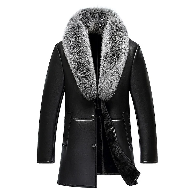 LUCUSS Snow Fox Fur Collar Sheepskin Genuine Thickened Mid-Length ...
