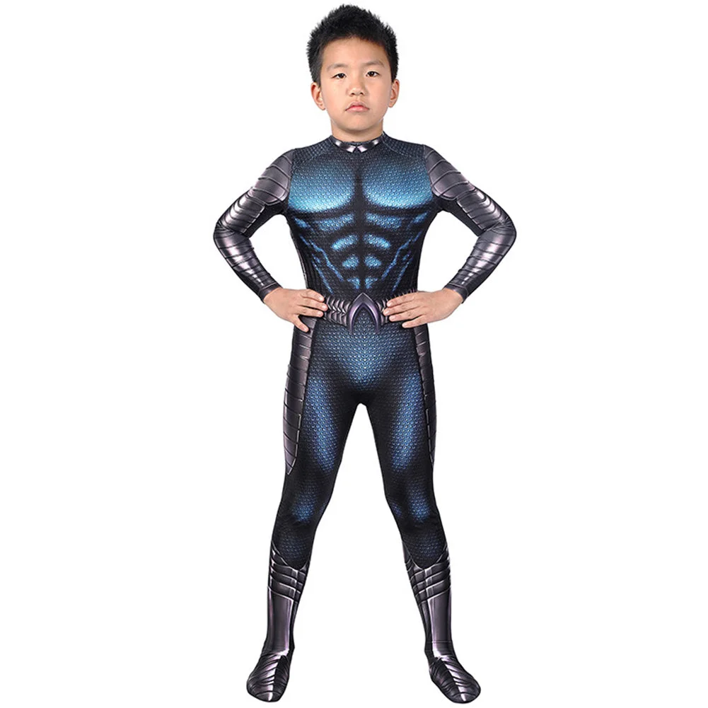 Kids Children Movie Aquaman Arthur Curry Blue Jumpsuit Outfits Cosplay Costume Halloween Carnival Suit