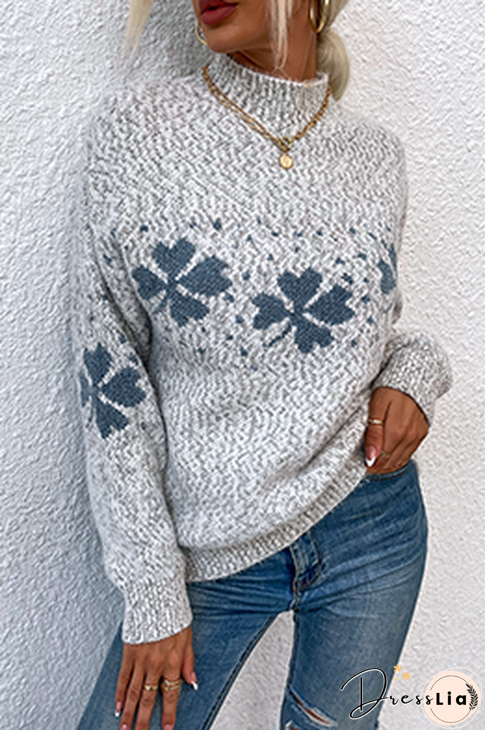 Casual Snowflakes Basic Half A Turtleneck Tops