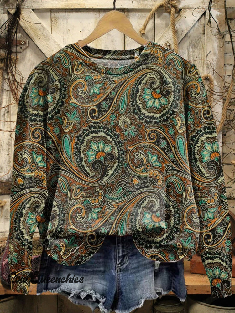 Vintage Floral Print Casual Sweatshirt Multicolor / S