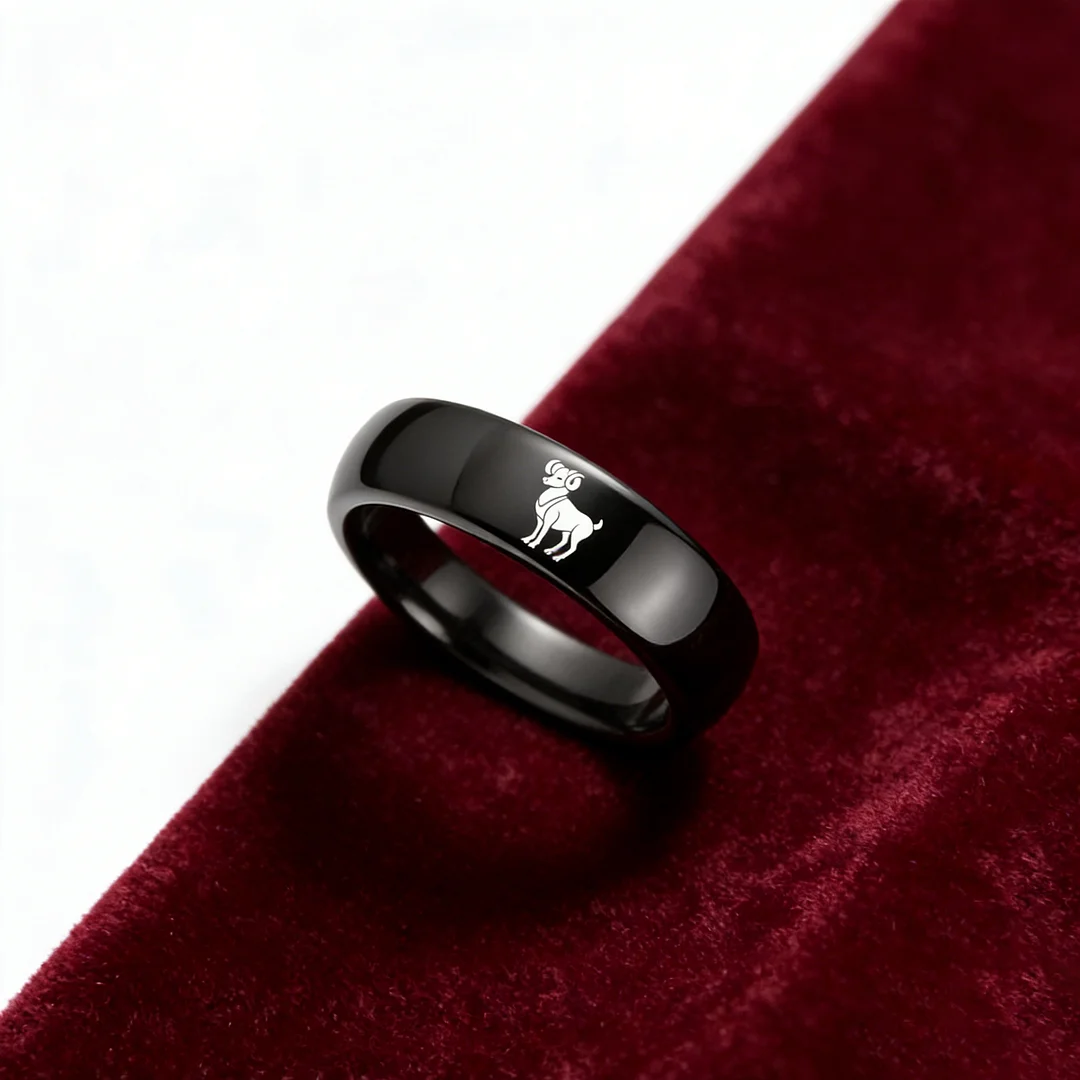 Men Women Aries Tungsten Carbide Rings Domed Top Black Tungsten Wedding Bands 4MM 6MM 8MM