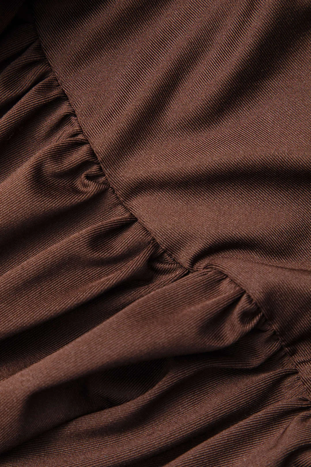 Brownm Color Wrap Ruched High Neck Long Sleeve Maxi Dress