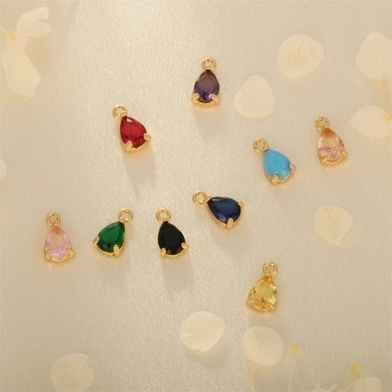 Minimalist Water Droplets Copper Plating Inlay Zircon 18k Gold Plated Charms