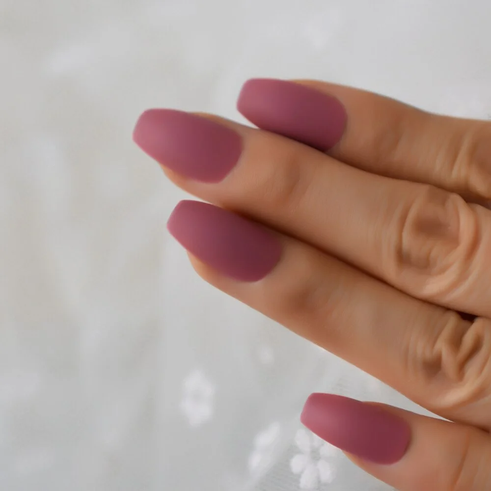 Chocolate Brown Fake Nails Matte Frost Full Nails Long Square Nail Art Decoration Tips with Glue Sticker in 10 sizes-Nail Inspo