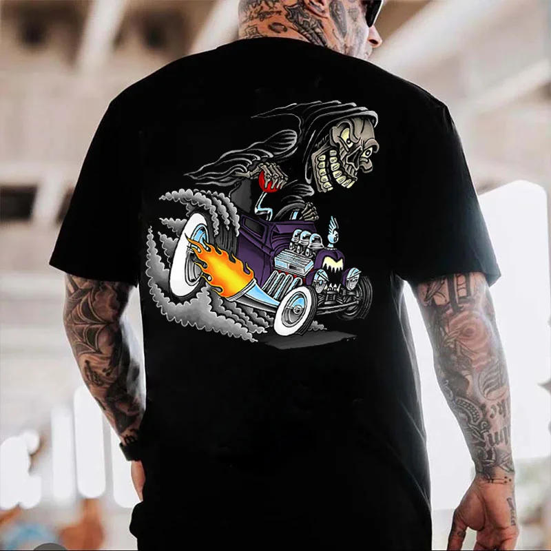 Skeleton Modified Car Print Men's T-shirt