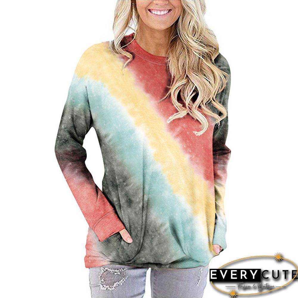 Red Cotton Blend Tie Dye Galaxy Print Sweatshirt