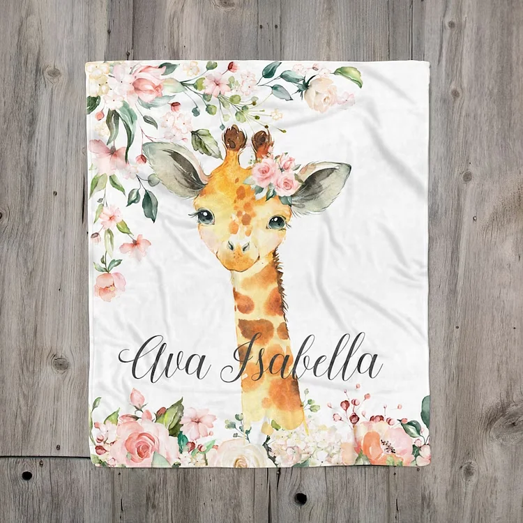 Personalized Giraffe Baby Girl Blanket for Comfort & Unique | BKKid46