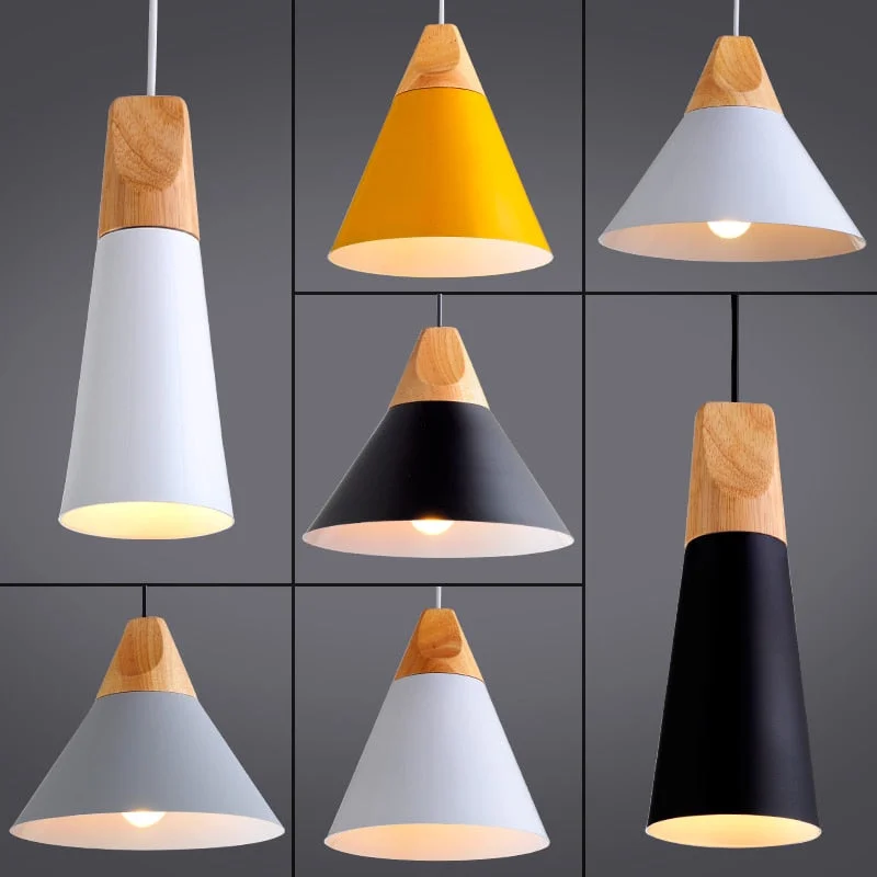 Modern Novelty Pendant Lights Colorful Restaurant Bar Lamps Simple Nordic Style Wood Iron Paint Process e27