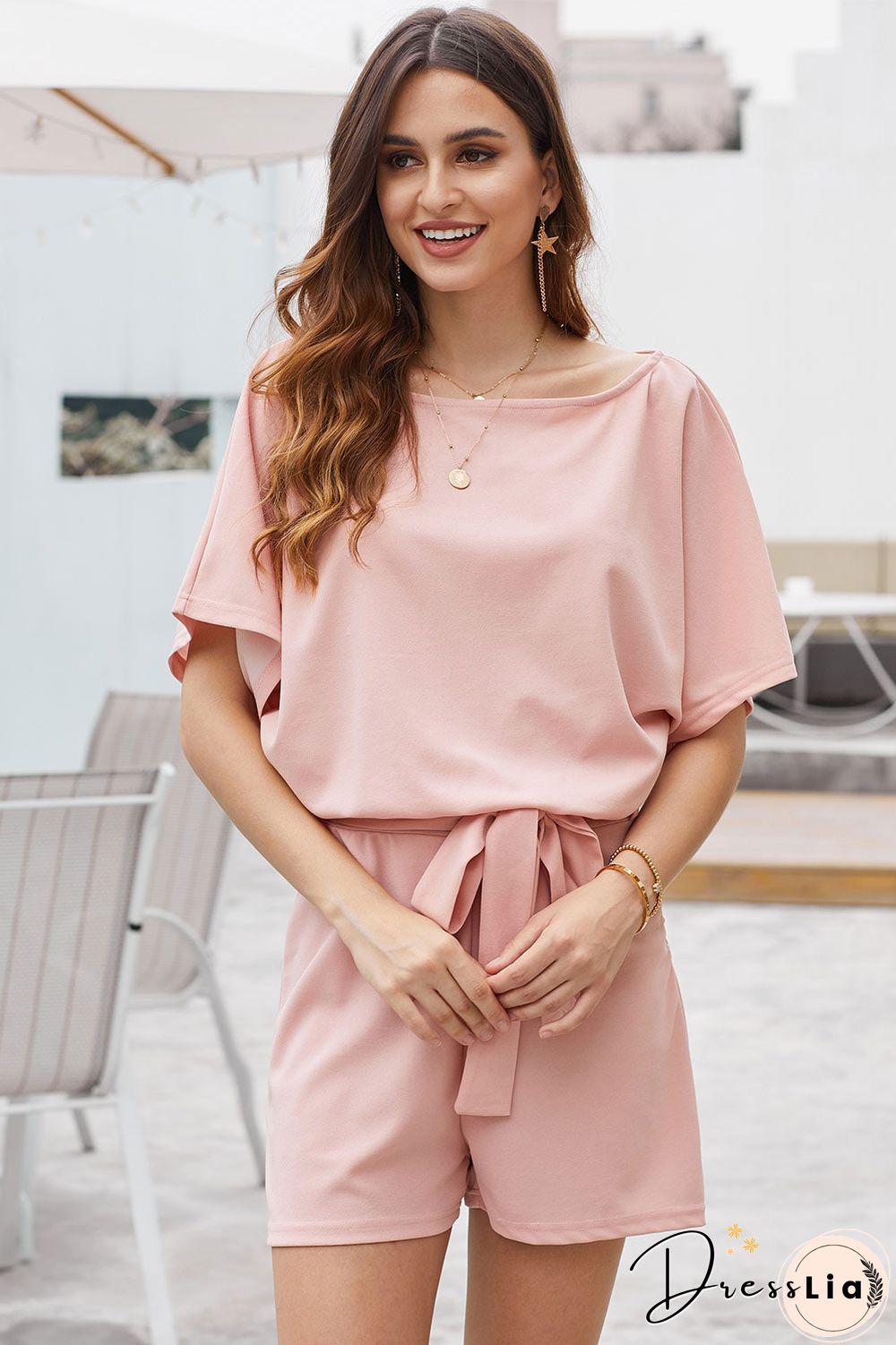 Solid Hollowed Lace-up Romper