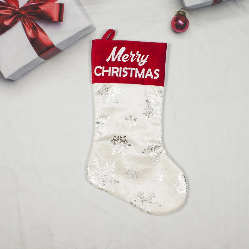 Stage Decoration Christmas Hot Stamping Silver Snowflake Gift Socks