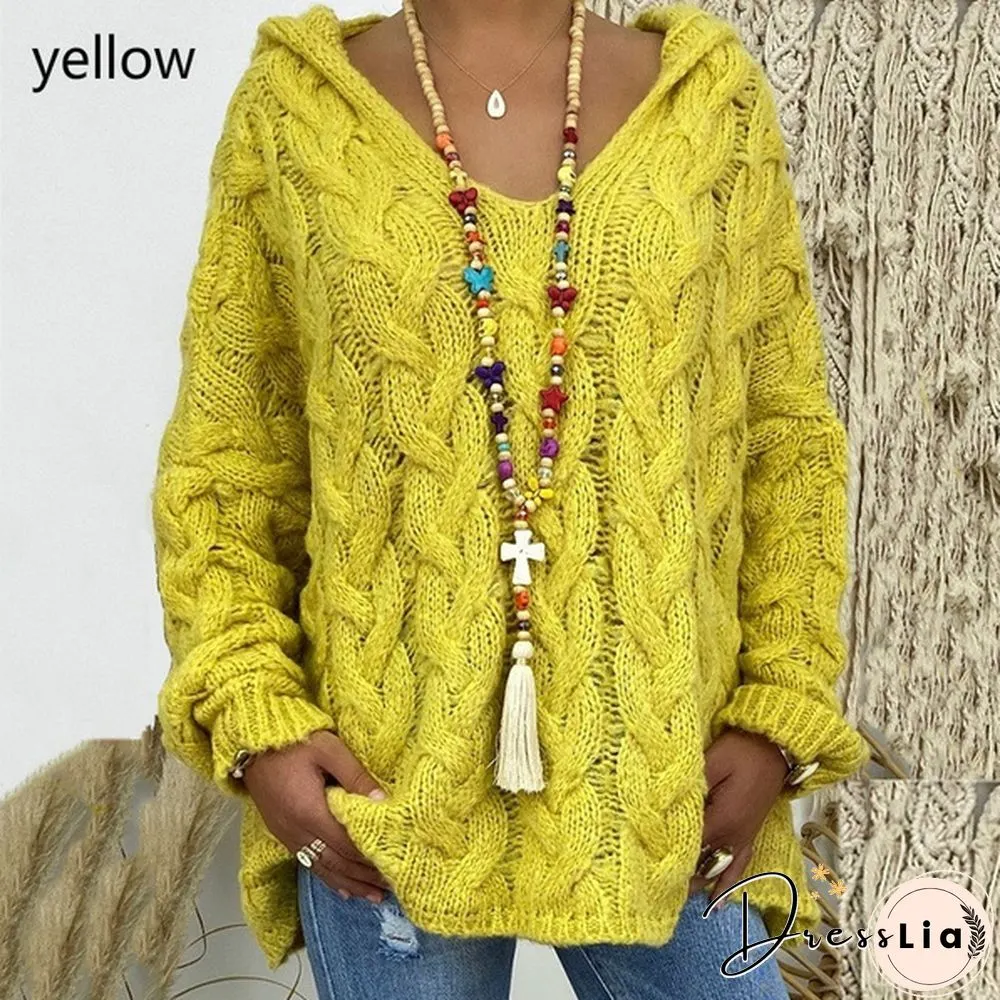 Colors Autumn And Winter New Womens Warm Hooded Long-Sleeved Knitted Sweater Cardigan Plus