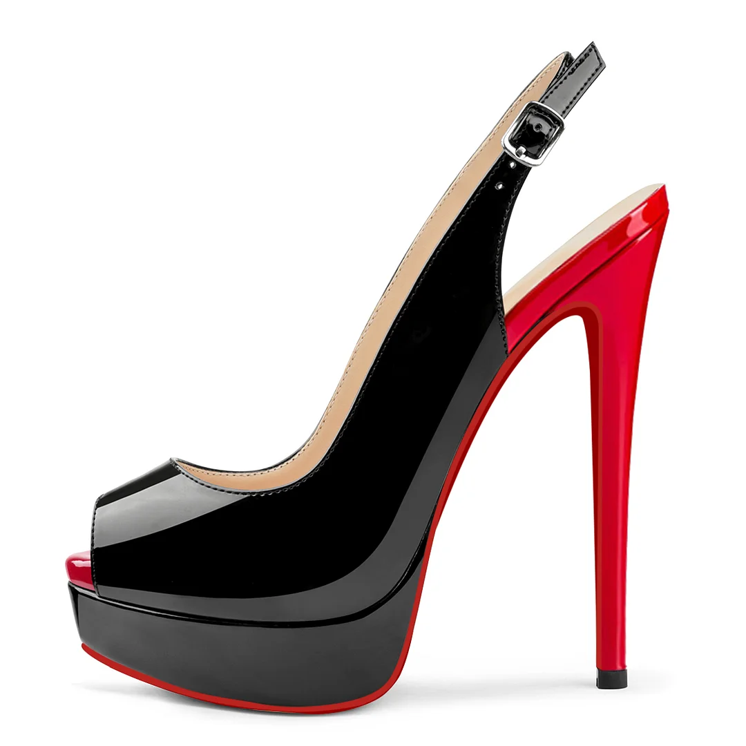 150mm Red Bottom Slingback High Heels Open Toe Platform Strap Pumps Sandals-MERUMOTE