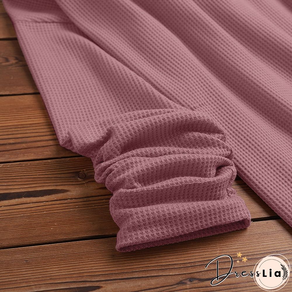 ZANZEA Women Long Sleeve Henley Waffle Top Spring Autumn Casual Slim Blouse