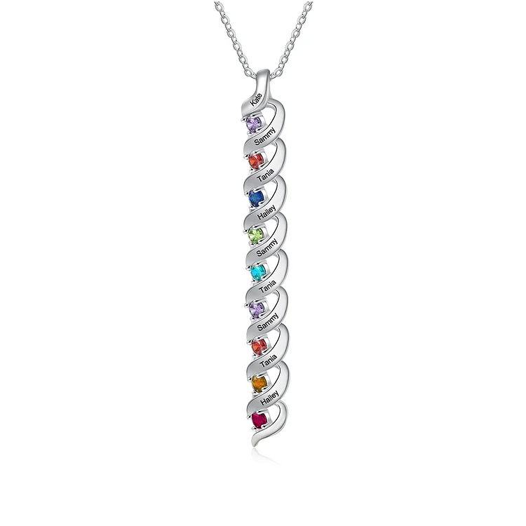 9 Names-Personalized Necklace Cascading Pendant with 9 Birthstones Engraving 9 Names Gifts for Her