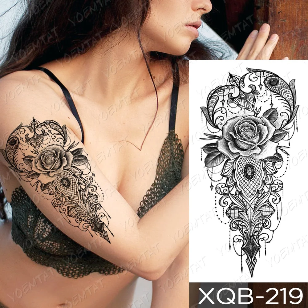 Waterproof Temporary Tattoo Sticker Line Rose Peony Snake Flash Tattoos Simple Flowers Body Art Arm Fake Sleeve Tatoo Women