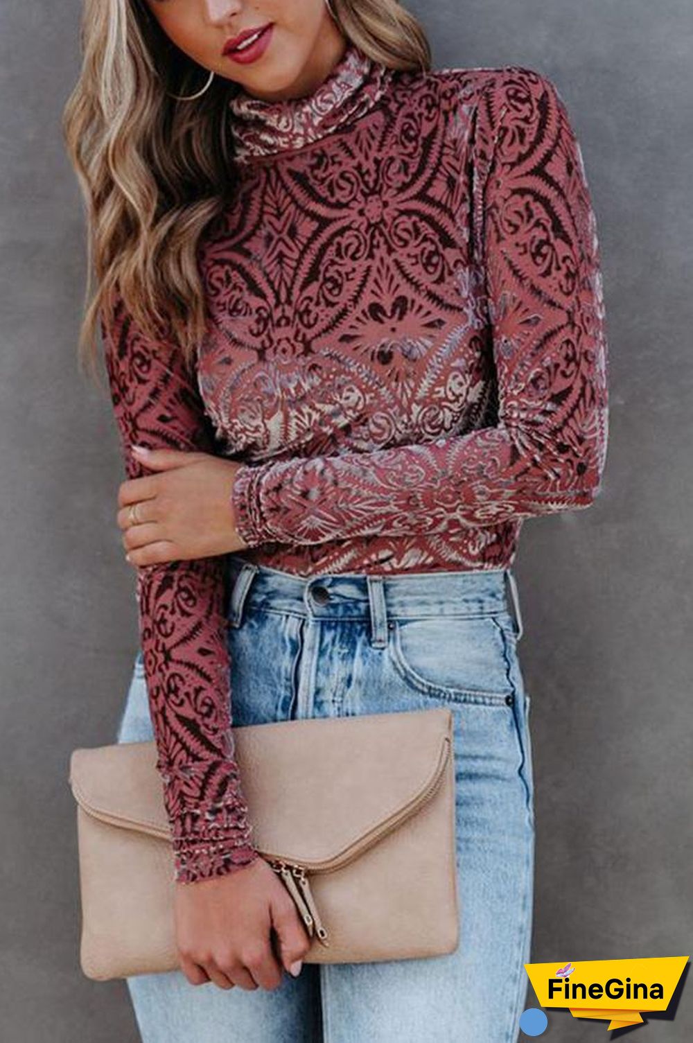 Velvet Burnout Turtleneck Top