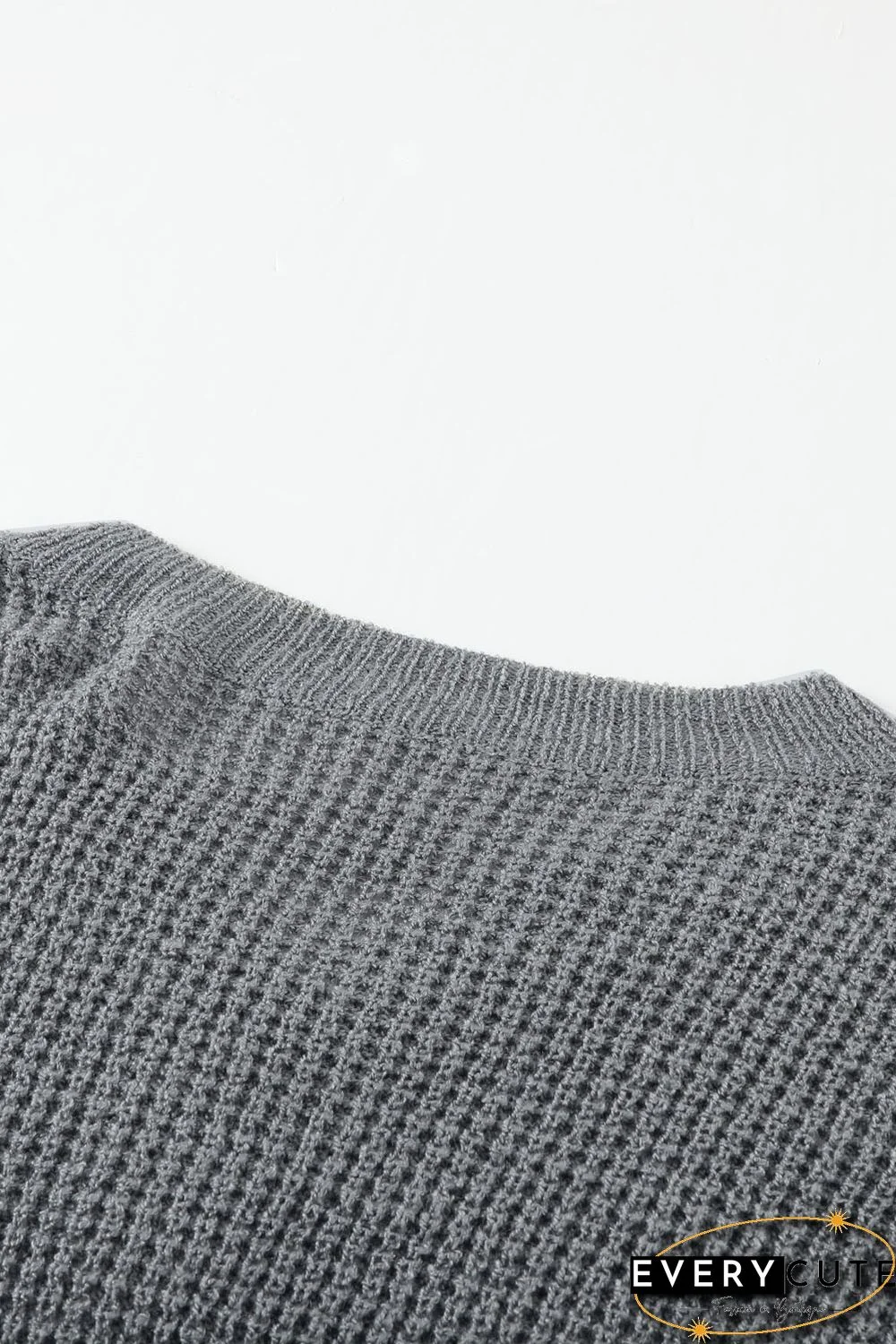 Gray Striped Raglan Sleeve Drop Shoulder Sweater