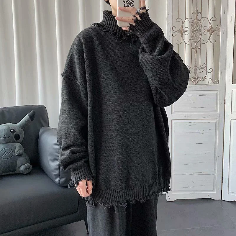 Grunge Gothic Black Oversize Sweater Women Korean Style Harajuku Vintage Beige Turtleneck Jumper Female Pullover Tops