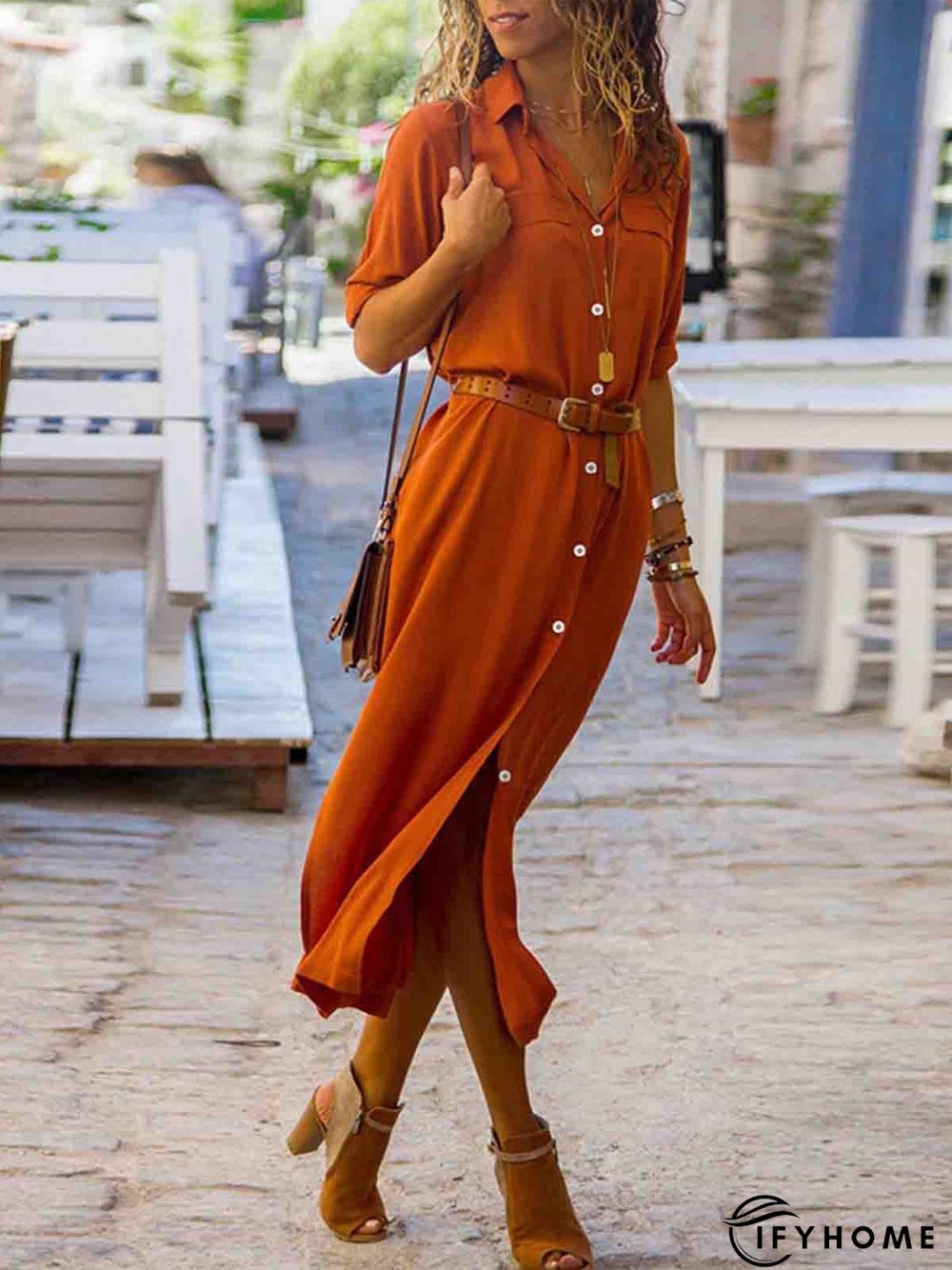 Women Summer Date  3/4 Sleeve Paneled Fall Linen Dress | IFYHOME