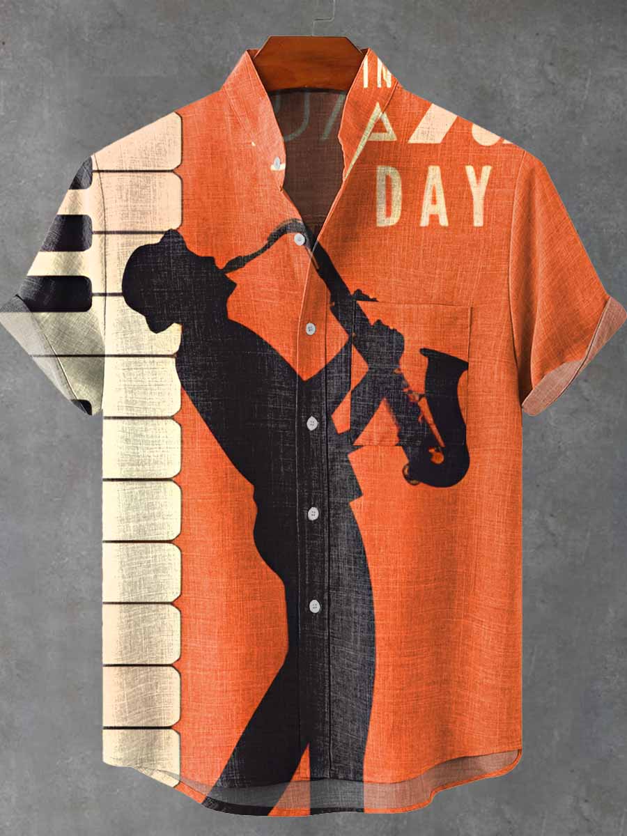 Art Abstract Jazz Vintage Print Casual 100% Cotton Shirt