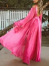 Flared Sleeves Solid Color Wet Look Maxi Dresses