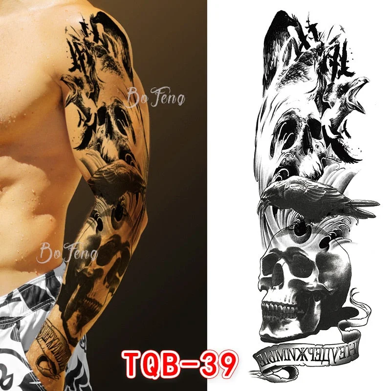 Tattoo Sleeves for Men Women Waterproof Flower Arm Tattoo Stickers Cool Full Arm Scary Fake Temporary Tattoos Big Picture Art