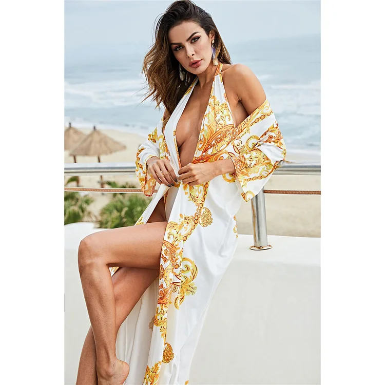 Baroque Print One Piece Swimsuit and Cover Up