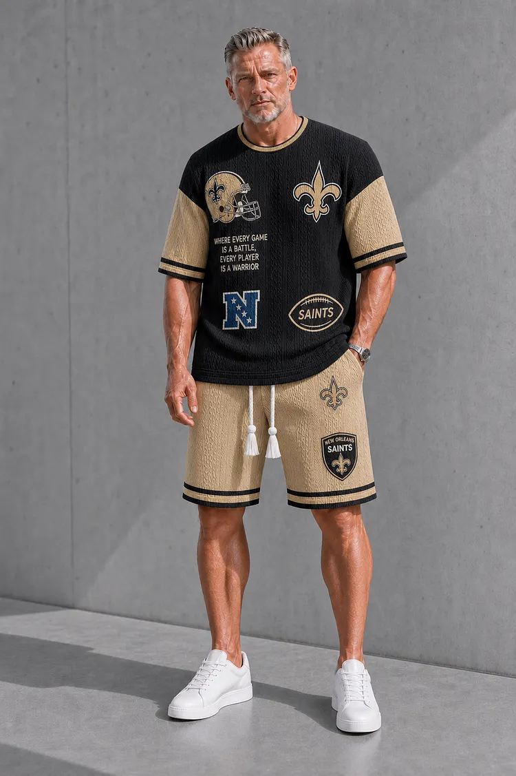 New Orleans Saints Men&rsquo;s Jacquard Cable-Knit Tee & Shorts Set