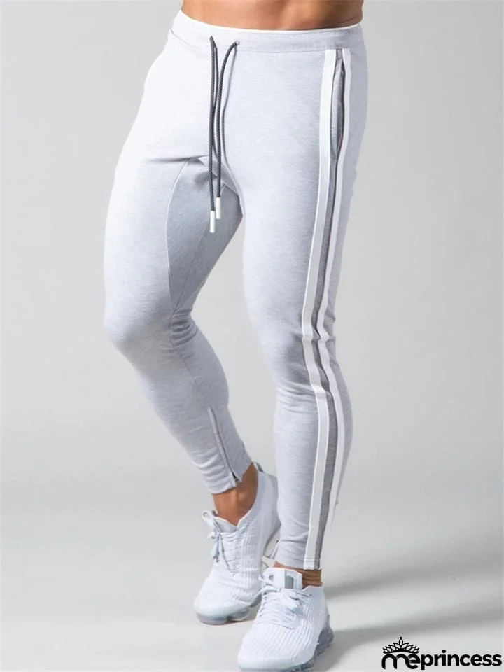 Mens Gym Breahthable Patchwork Running Zipper Pants