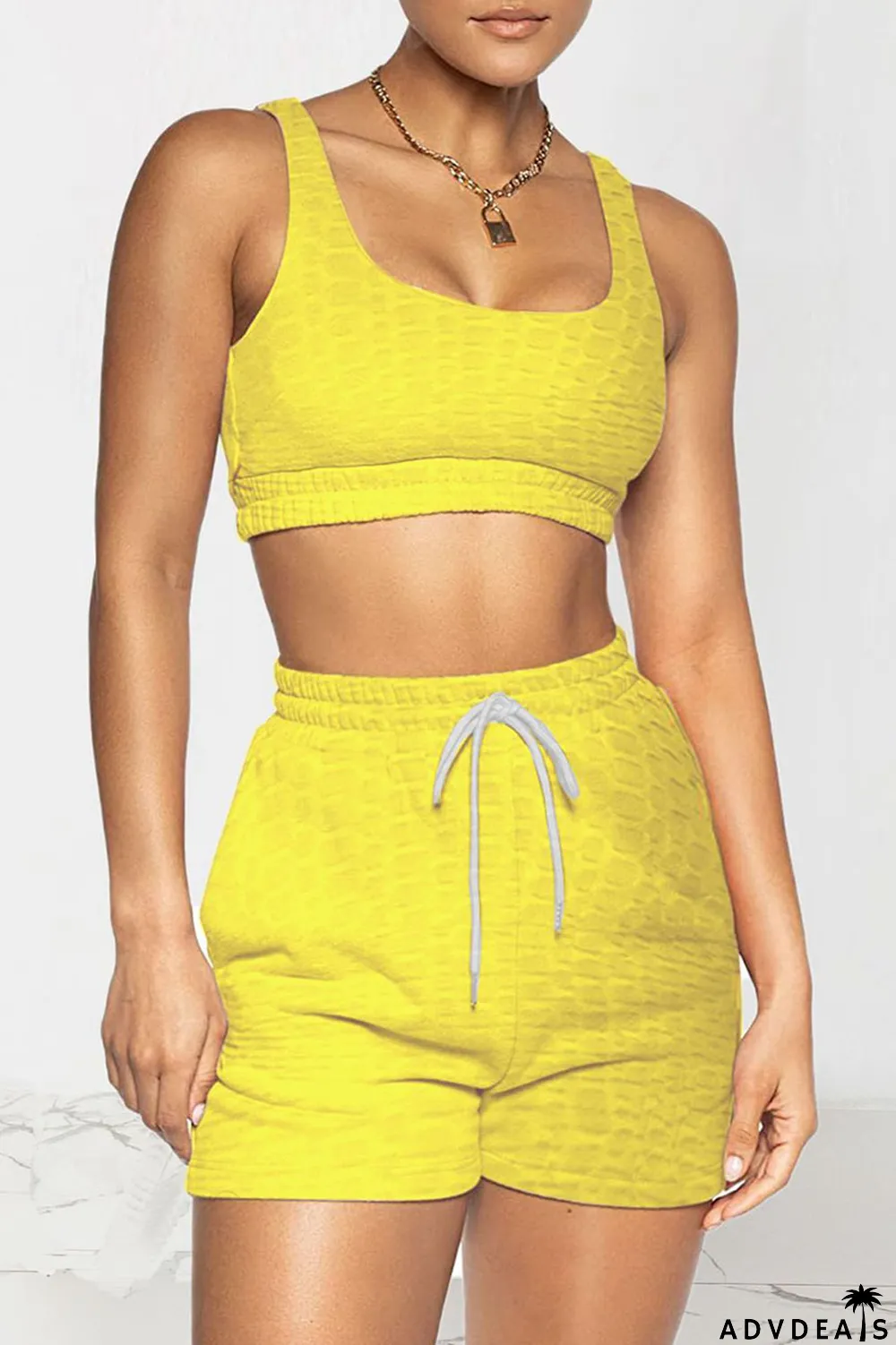 Royal Blue Celebrities Solid Split Joint U Neck Sleeveless Two Pieces