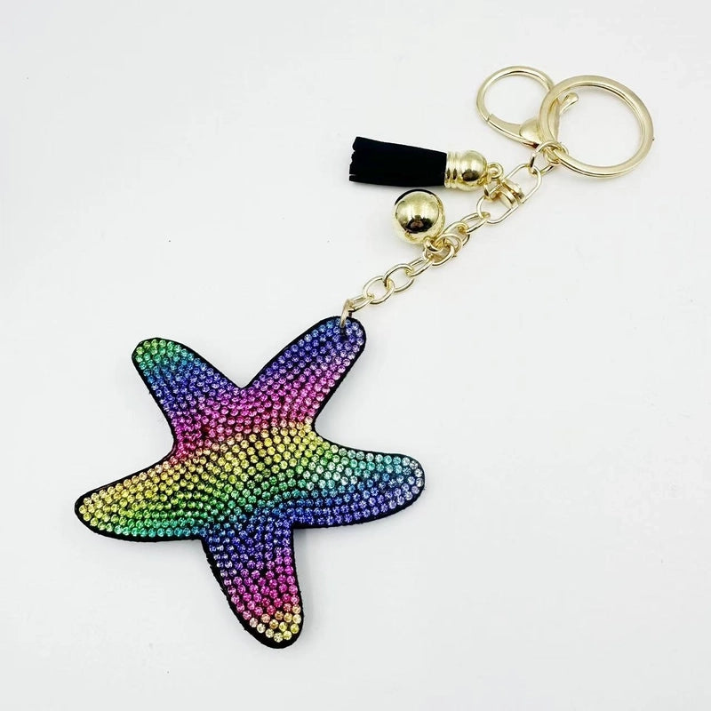 8 Pieces Glam Beach Starfish Flannel Diamond Women’S Keychain