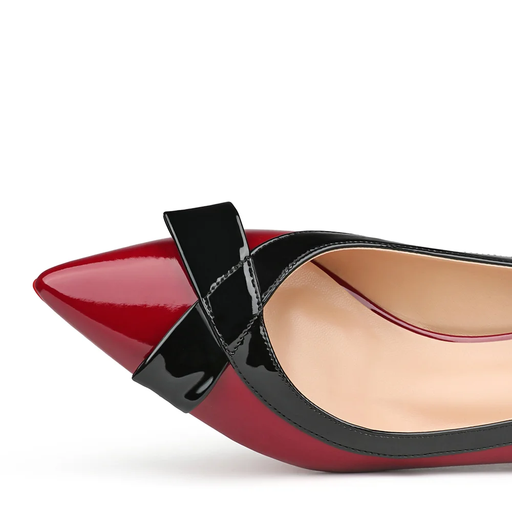 60mm Pointed Toe Bowknot Red Bottom Kitten Heels Daily Pumps for Women-MERUMOTE