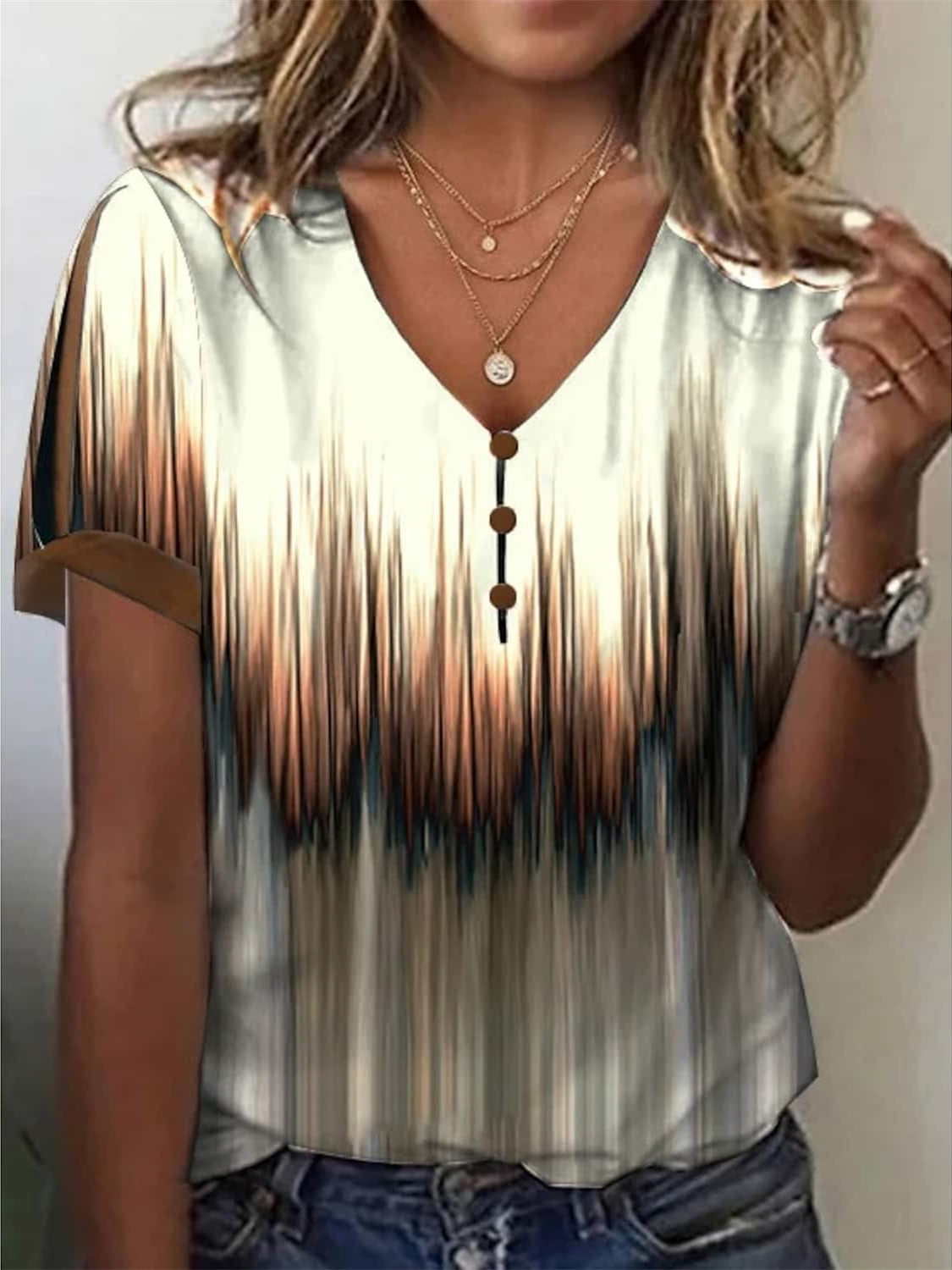 Women Long Sleeve V-neck Graphic Floral Printed Top