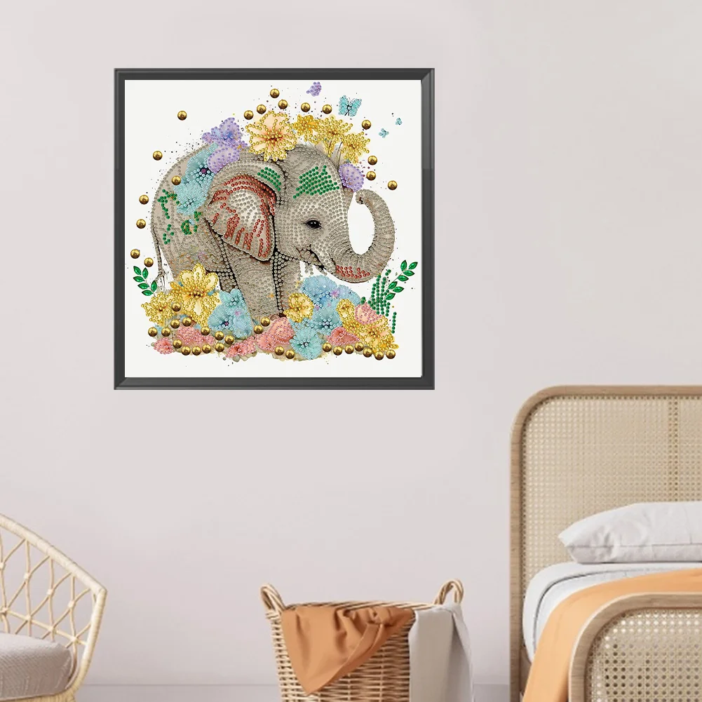 Diamond Painting - Partial Special Shaped Drill - Flower Elephant(Canvas|30*30cm)