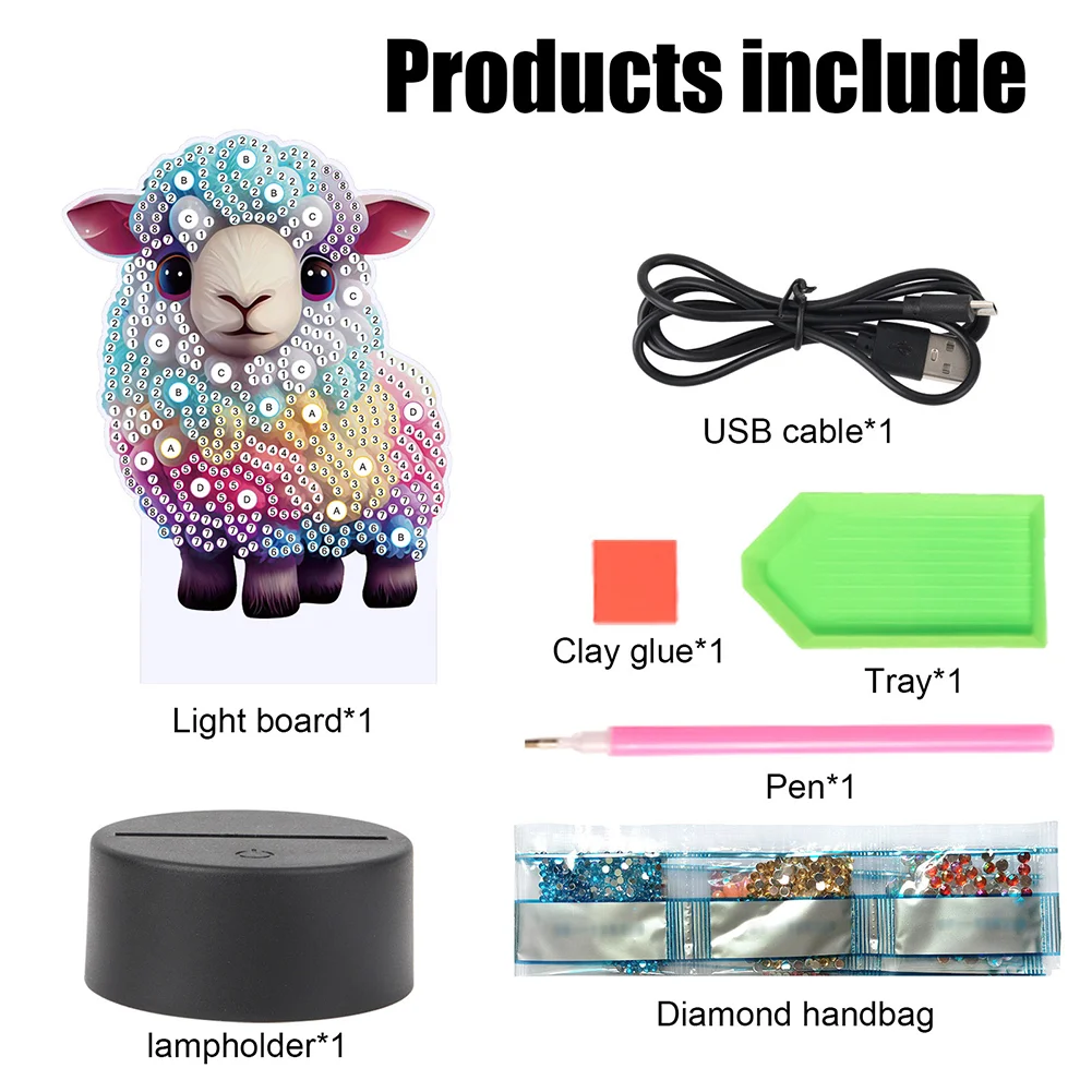 5D DIY Acrylic Sheep Double Sided Diamond Painting LED Night Light for Adults