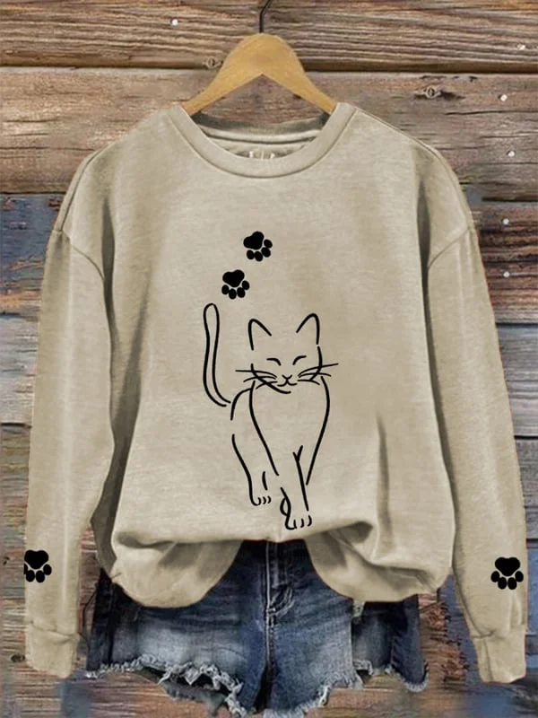 Women's Cute Cat Graphic Cat Lover Casual Sweatshirt