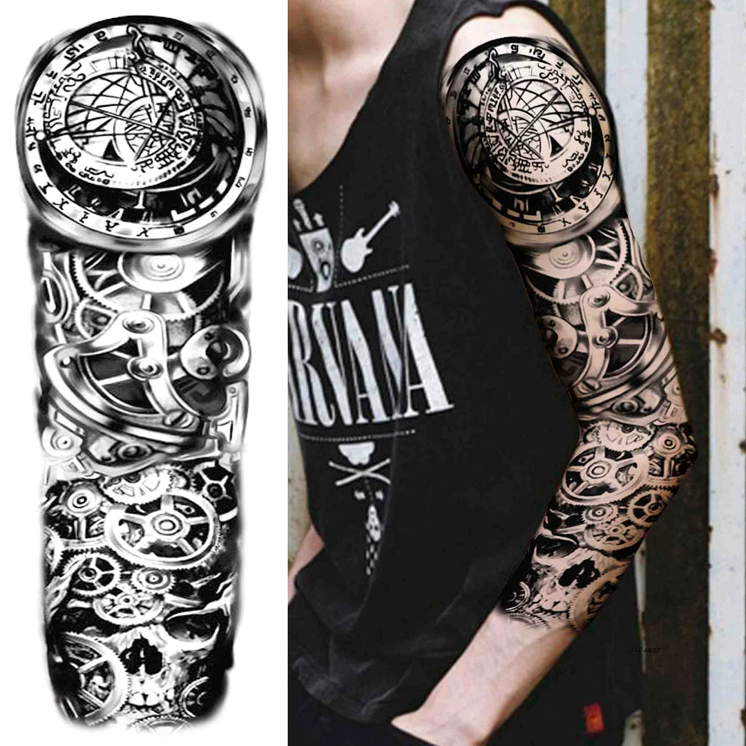 Tribal Maori Temporary Tattoo Sleeve For Men Women Adult Wolf Lion Tattoos Sticker Black Large Turtle Tiki Fake Tatoos Supplies 530-1