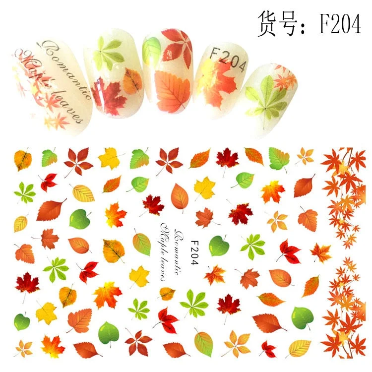 1pcs Fall Maple Leaves Nail Stickers 3D Yellow Gold Fall DIY Sliders Nail Art Decoration Autumn  Adhesive Manicure Nail Decals-Nail Inspo