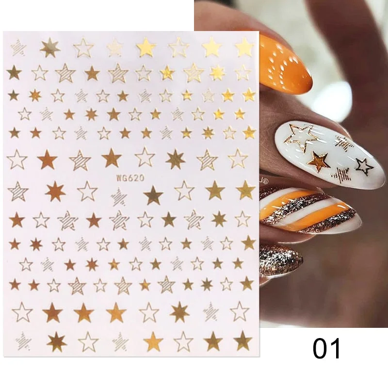 1PC 3D Nail Stickers Black Glitter Silver Star Self-Adhesive Slider Letters Nail Art Decorations Decals Manicure Accessories