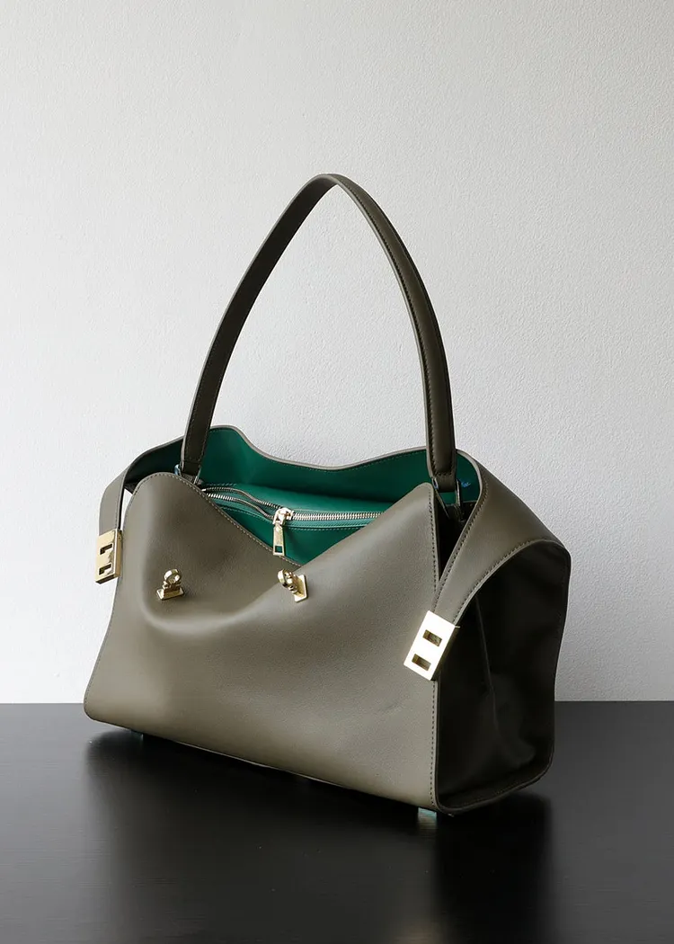 Aurora - Black Leather Tote Bag with Gold Accents
